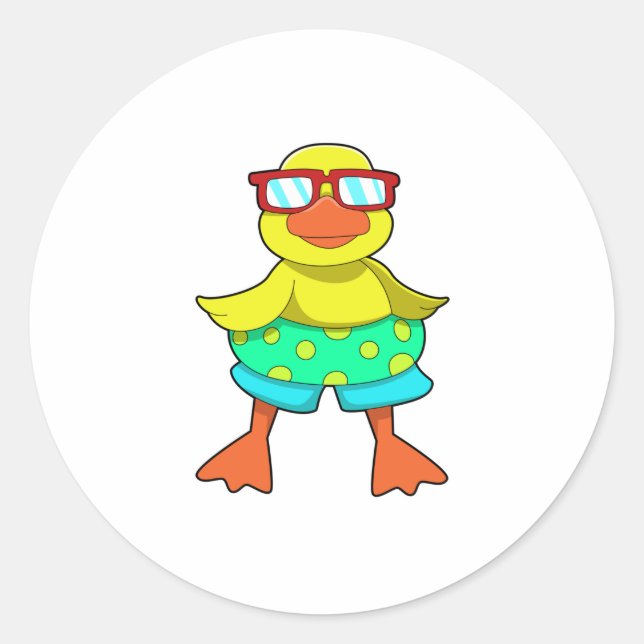 Duck with Swim ring & Sunglasses Classic Round Sticker (Front)