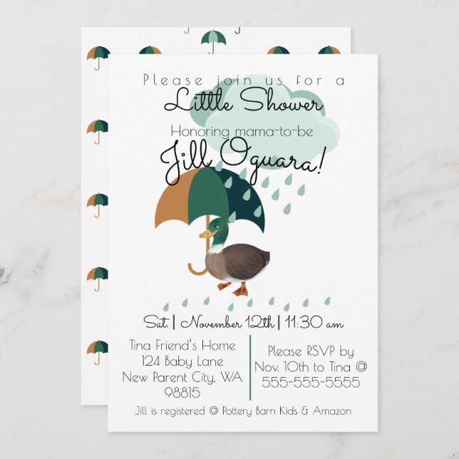 Duck with Umbrella Baby Shower Invitation Flat (Front/Back)