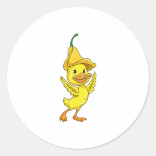 Duck with yellow Bell Cap Classic Round Sticker