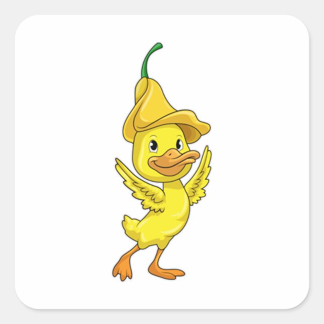 Duck with yellow Bell Cap Square Sticker (Front)