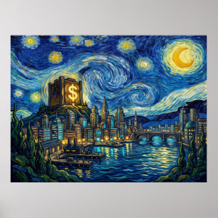 Duckburg Money Bin Starry Night Comic Book Landsca Poster