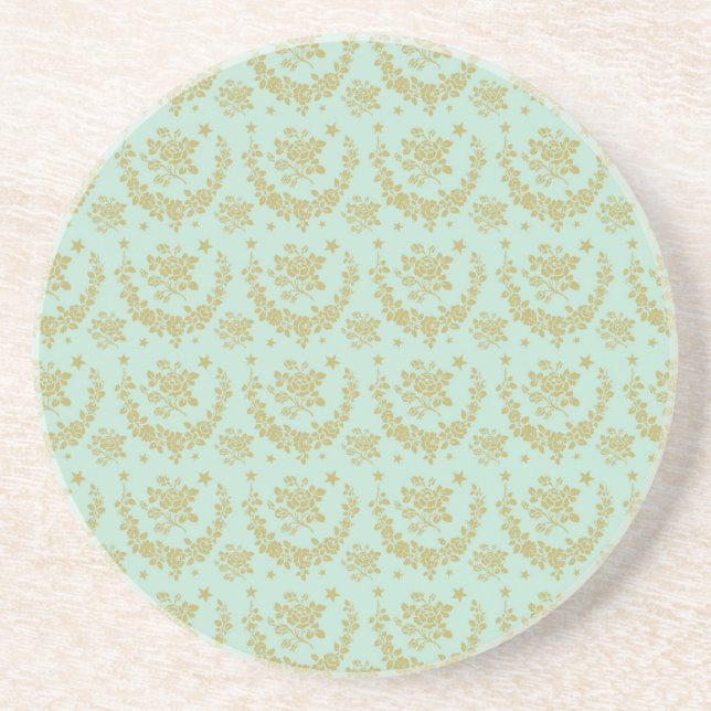 Duckegg blue and gold damask pattern accessories coaster (Front)