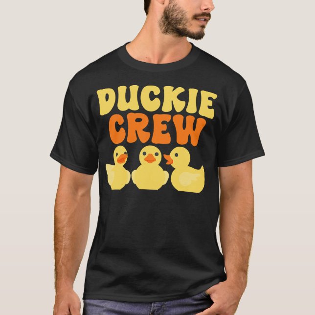Duckie Crew Funny Yellow Rubber Duck Cute Animal L T-Shirt (Front)