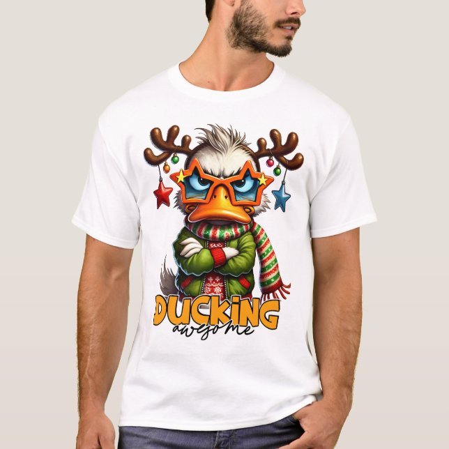 Ducking Awesome - Sarcastic Grumpy Duck Christmas T-Shirt (Front)
