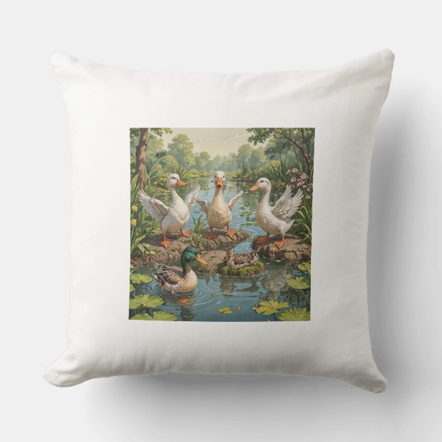 Ducking Cute: White Pillow with Quacking Good Desi (Front)
