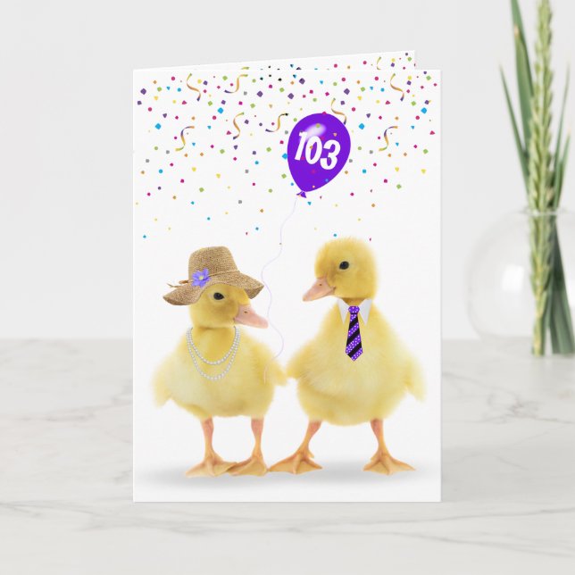  Duckling Couple With 103rd Birthday Balloon Card (Front)