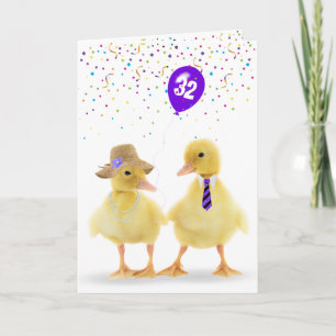 Duckling Couple with 32nd Birthday Balloon Card