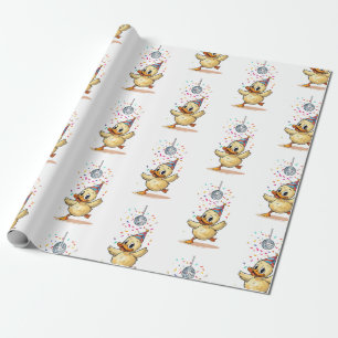Duckling Dancing Under Disco Ball with Confetti" d Wrapping Paper