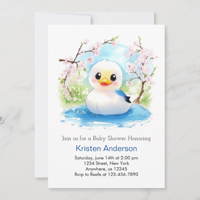 Duckling Enchanted Watercolor Boy Baby Shower Invitation (Front)