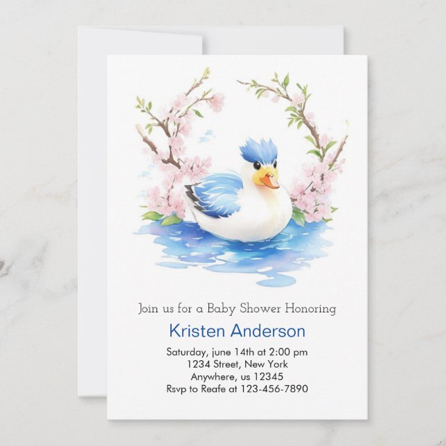 Duckling Enchanted Watercolor Boy Baby Shower Invitation (Front)