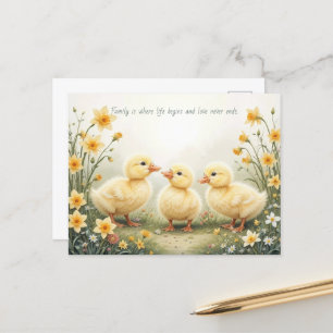 Duckling Family in Sunlit Garden Animal lover Postcard
