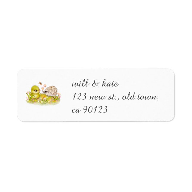 Duckling Hedgehog and Butterfly Return Address Label (Front)