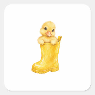 Duckling in a Yellow Rain Boot Square Sticker