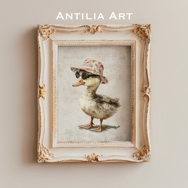 Duckling in Floral Hat & Sunglasses Painting Duck Poster (Creator Uploaded)