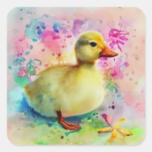 Duckling in Watercolor Square Sticker