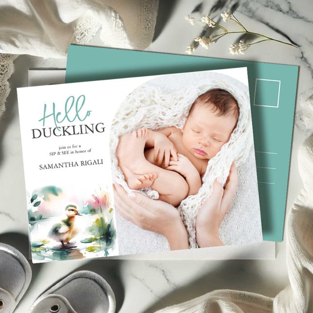 Duckling Invitations Sip and See Baby Shower Boy (Sip and see baby shower invitations boy watercolor duck by Do Tell A Belle)