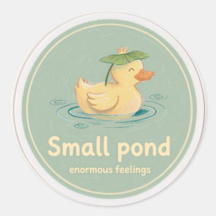 Duckling Lily Pad Hat Crayon Style Round Sticker