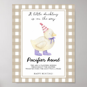 Duckling pacifier hunt baby shower game poster