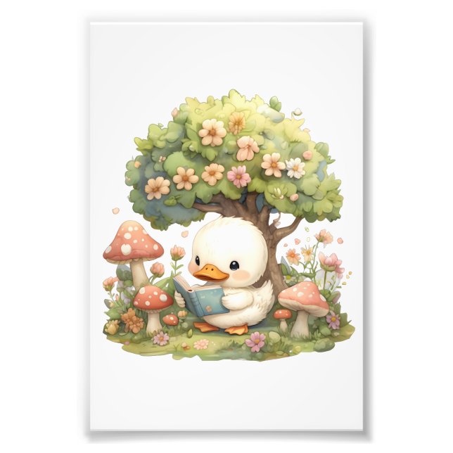 Duckling Reading Under a Tree – Whimsical and Rela Photo Print (Front)