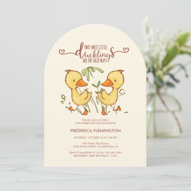 Duckling Twins Baby Shower Invitation (Standing Front)