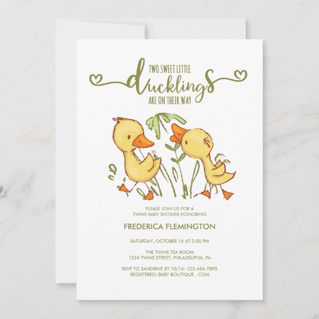 Duckling Twins Baby Shower Invitation (Front)