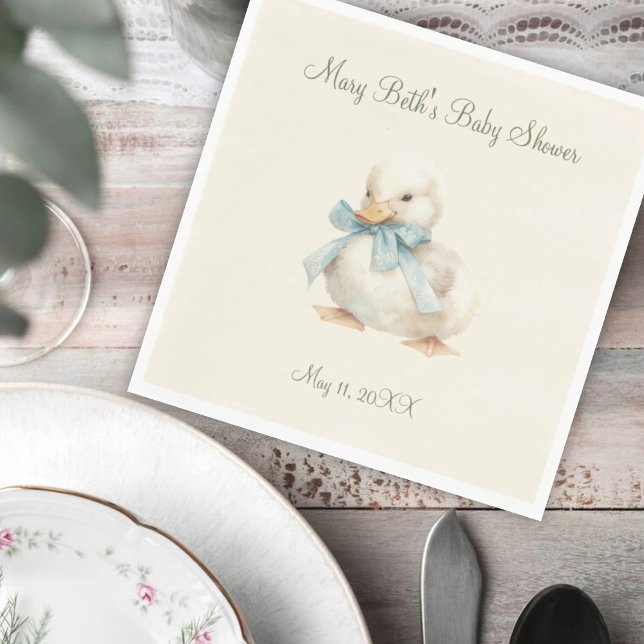 Duckling with Ribbon Baby Shower Paper Napkin (Creator Uploaded)
