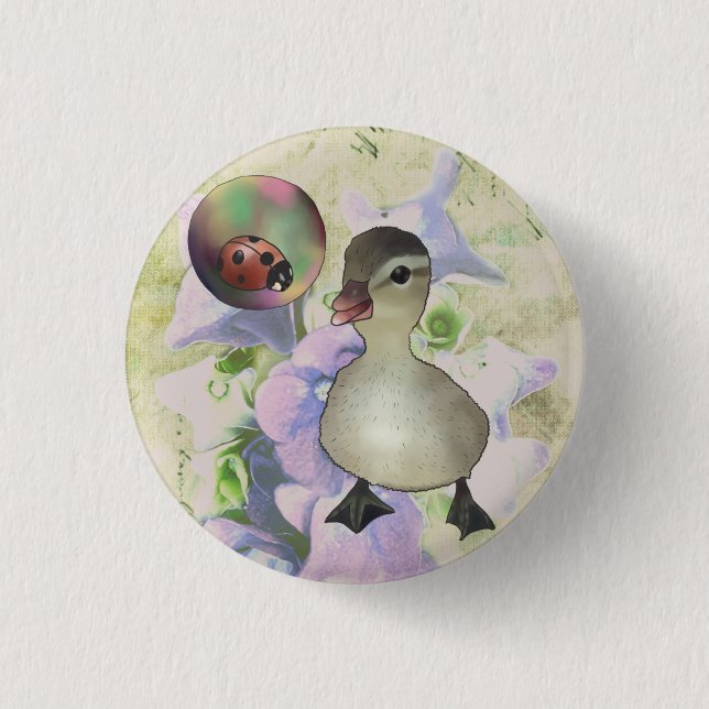 duckling with soap bubble 3 cm round badge (Front)