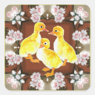 Ducklings and Roses Square Sticker