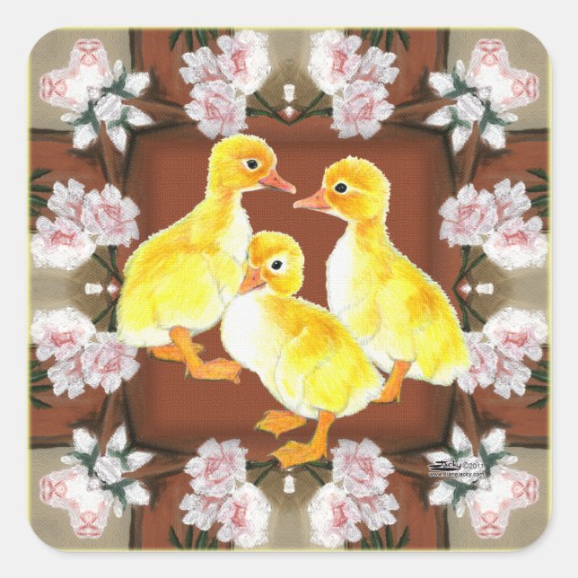 Ducklings and Roses Square Sticker (Front)