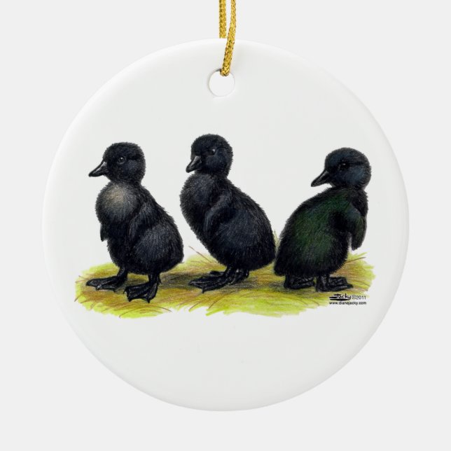 Ducklings Black Cayuga Ceramic Tree Decoration (Front)