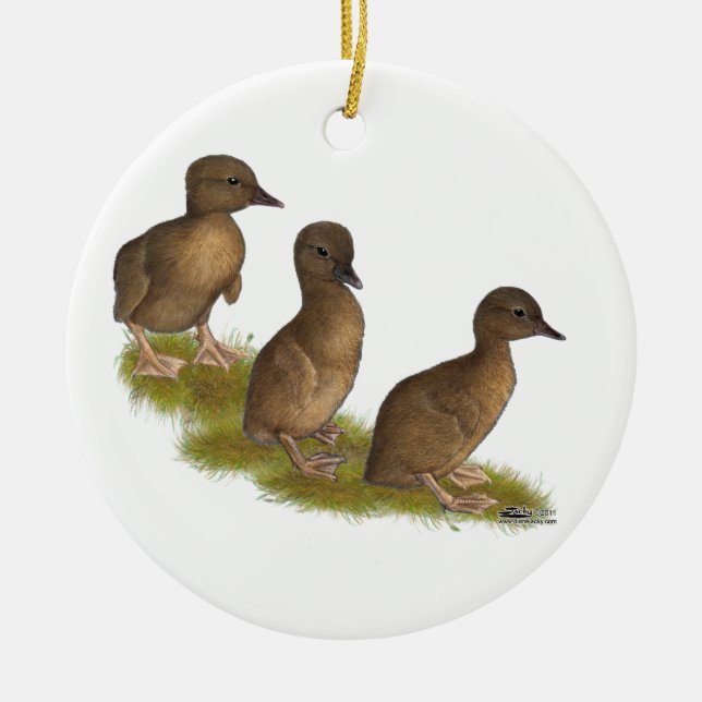 Ducklings:  Chocolate Runners Ceramic Tree Decoration (Front)