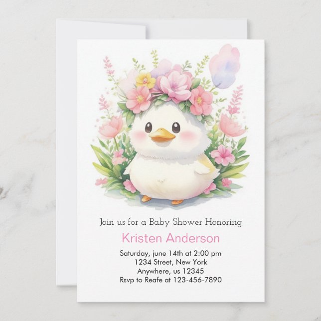 Ducklings in Bloom Baby Girl Shower Invitation (Front)