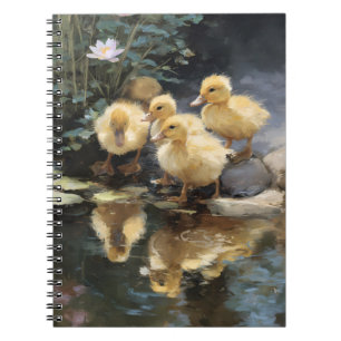 Ducklings Pondside Lily Reflection Art Notebook