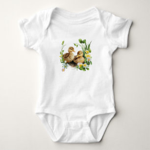Ducklings with Yellow and White Flowers Baby Bodysuit