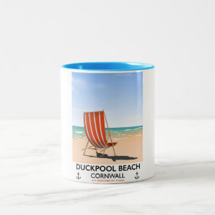 Duckpool Beach Cornwall travel poster Two-Tone Coffee Mug