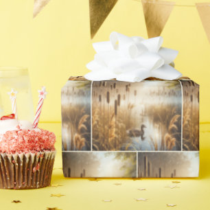 Ducks and Cattails In Morning Mist Wrapping Paper