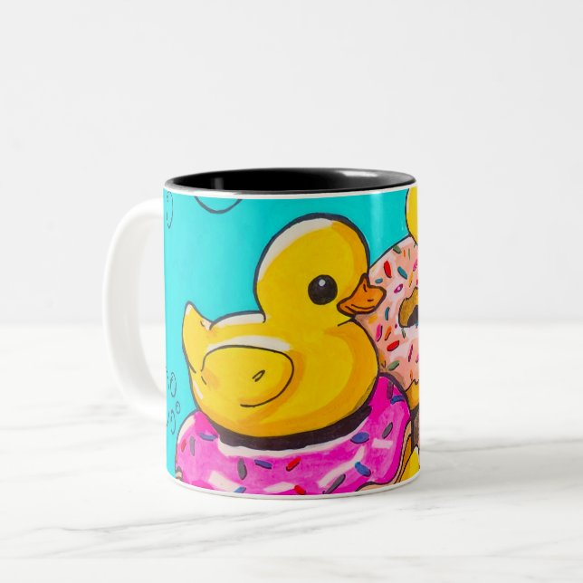 Ducks and Doughnuts  Two-Tone Coffee Mug (Front Left)