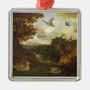 Ducks and other birds about a stream in an Italian Metal Tree Decoration