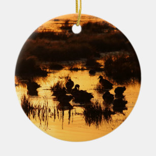 Ducks at Sunrise Ceramic Ornament