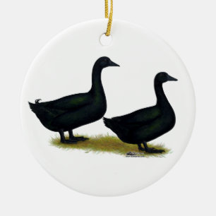 Ducks: Black Cayugas Ceramic Tree Decoration