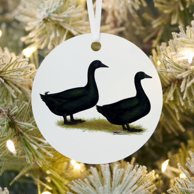 Ducks:  Black Cayugas Metal Tree Decoration (Insitu)