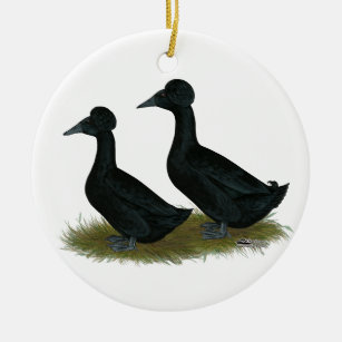 Ducks:  Black Crested Ceramic Ornament