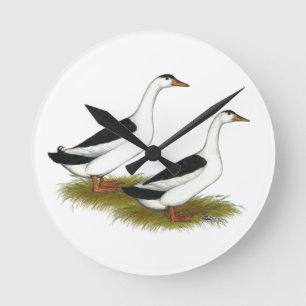 Ducks: Black Magpies Round Clock