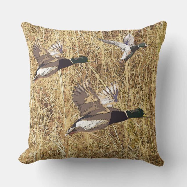 Ducks Flying over Marsh camo outdoor pillow (Front)