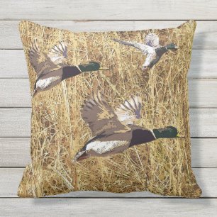 Ducks Flying over Marsh camo outdoor pillow