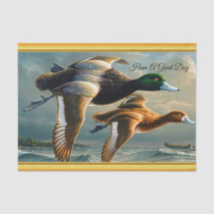 Ducks flying over the sea With a small boat below Tissue Paper