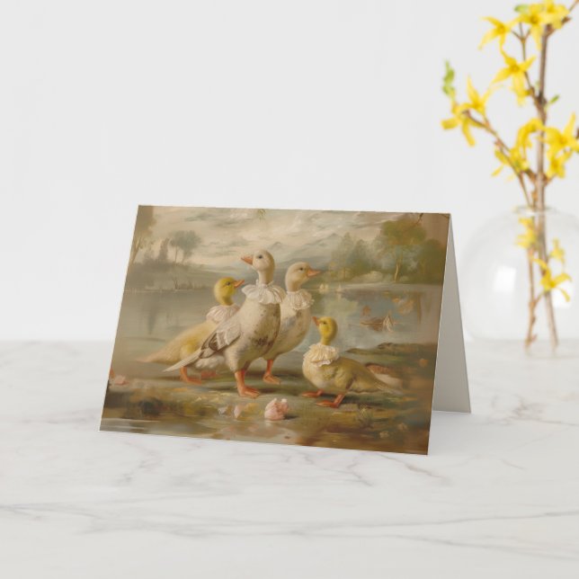Ducks - Folded Greeting Card (Yellow Flower)