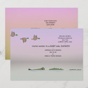 Ducks & Gator Nature Cartoon Girl Baby Shower Invitation