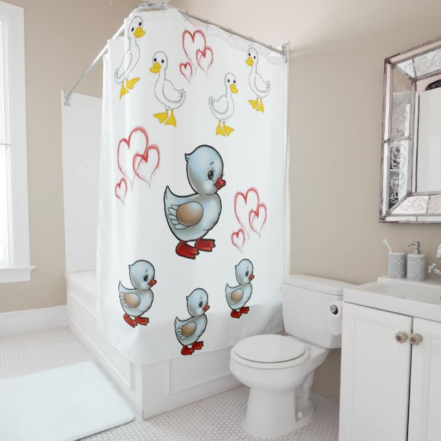 Ducks heart shower curtain (In Situ)