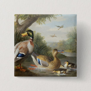 Ducks in a River Landscape 15 Cm Square Badge
